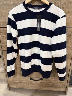 Navy and White Striped Crewneck Sweater